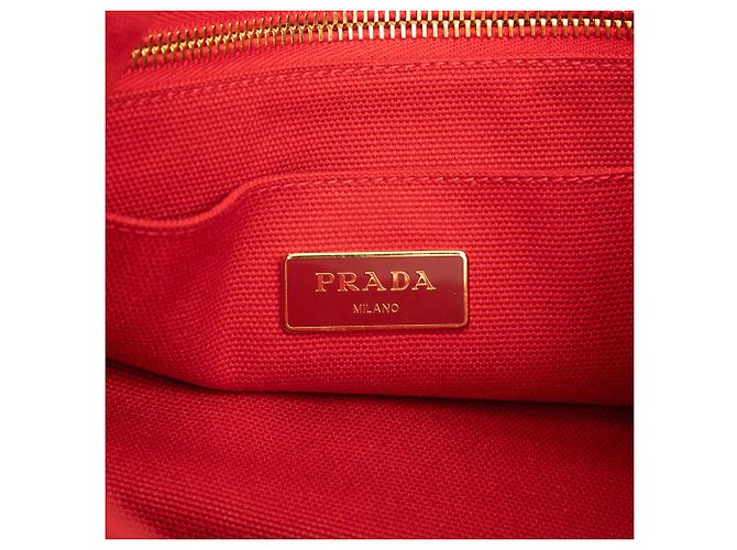 Borsa Tote Prada Red Small Canvas Canapa Logo Rosso - vista 5