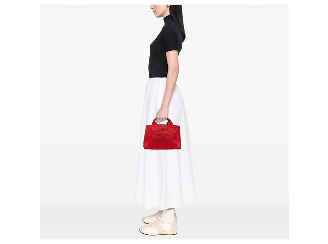 Borsa Tote Prada Red Small Canvas Canapa Logo Rosso - vista 6
