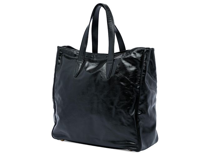 Saint Laurent Black Large Textured Patent Y Mail Tote Nero - vista 2