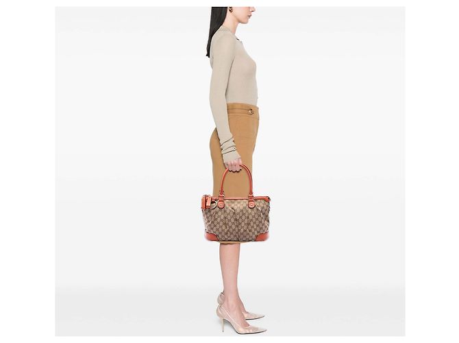 Borsa Satchel Gucci Beige GG Canvas Sukey - vista 7