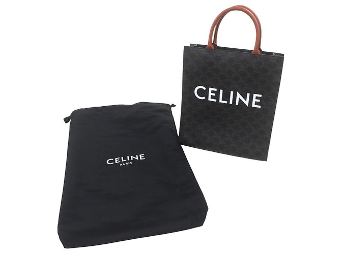 Céline Celine Cabas Vertical Small Triomphe de lona revestida marrón Castaño Marrón oscuro - vista 12