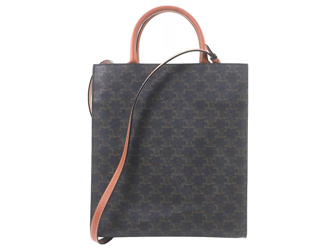 Céline Celine Cabas Vertical Small Triomphe de lona revestida marrón Castaño Marrón oscuro - vista 2