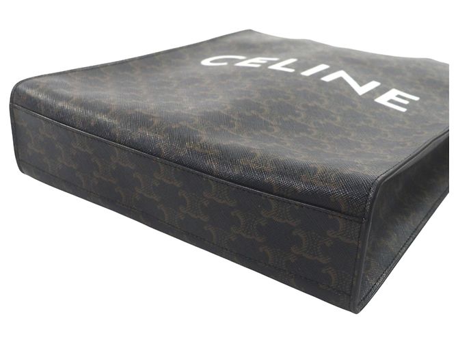 Céline Celine Cabas Vertical Small Triomphe de lona revestida marrón Castaño Marrón oscuro - vista 3