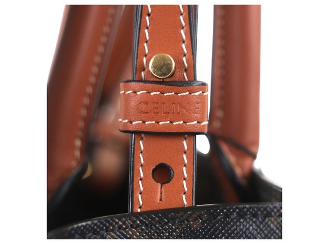 Céline Celine Cabas Vertical Small Triomphe de lona revestida marrón Castaño Marrón oscuro - vista 7