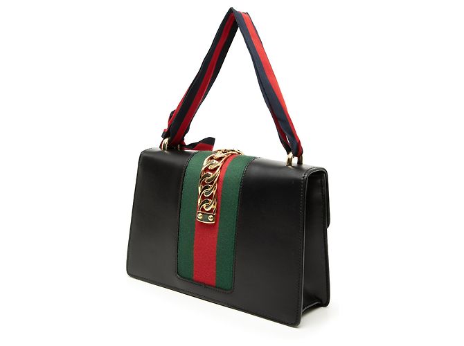 Bolso Satchel Gucci Sylvie Small de piel de becerro negra con Web Negro - vista 2