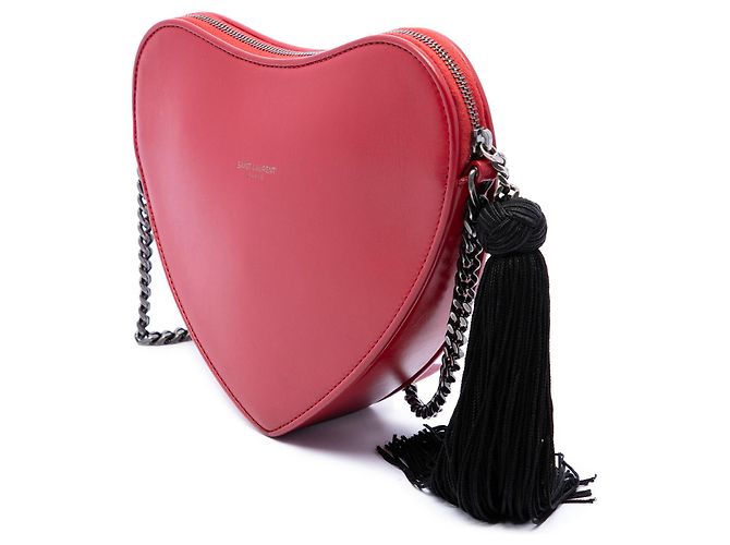 Saint Laurent Red Calfskin Monogram Sac Coeur Tassel Crossbody - vista 2