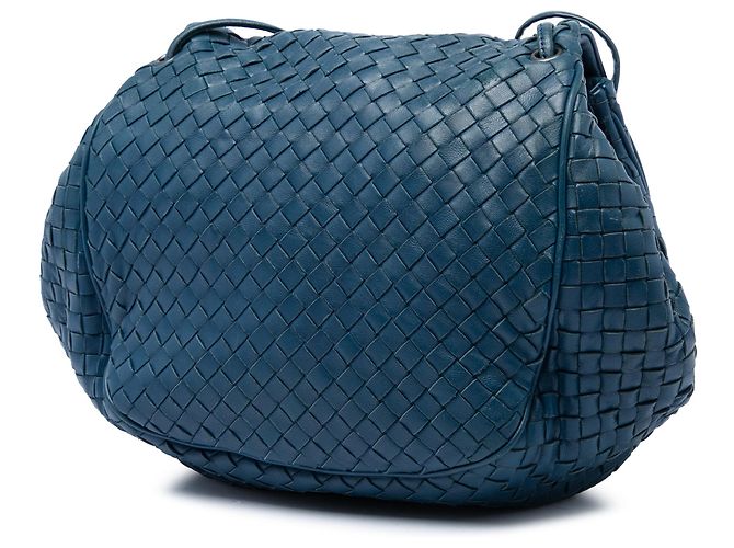 Borsa a tracolla con patta Bottega Veneta in Nappa Intrecciato blu - vista 2