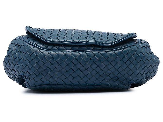 Borsa a tracolla con patta Bottega Veneta in Nappa Intrecciato blu - vista 3