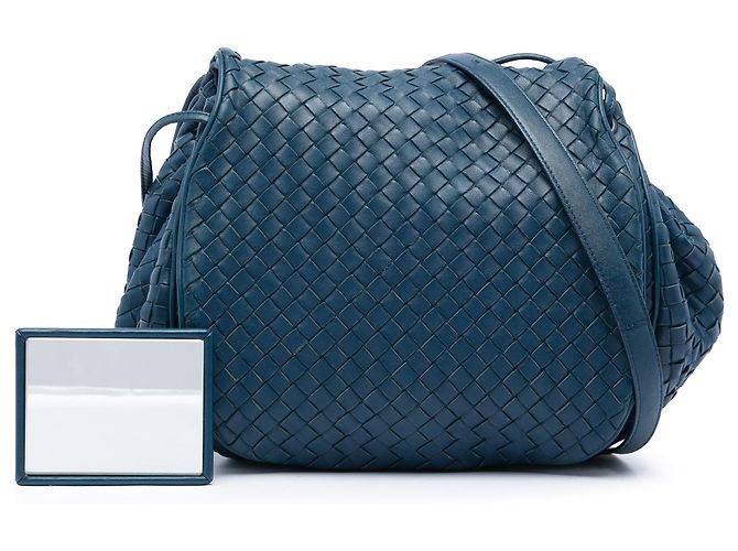 Borsa a tracolla con patta Bottega Veneta in Nappa Intrecciato blu - vista 6