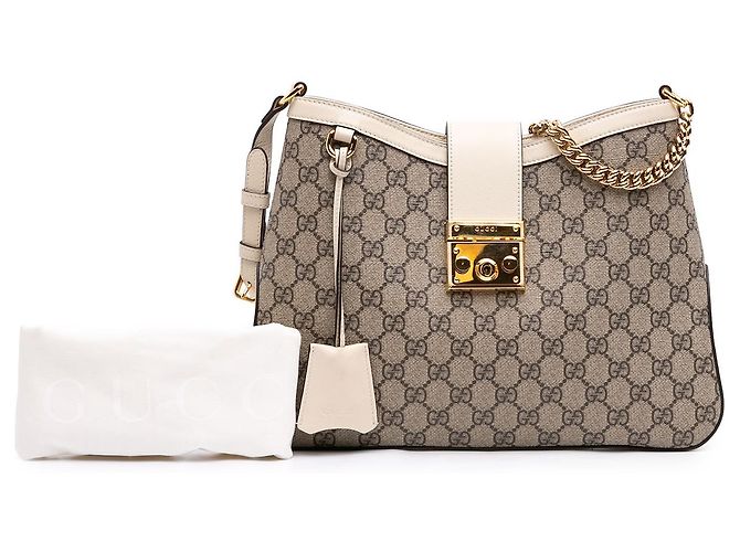Padlock Borsa a tracolla Gucci Beige Medium GG Supreme con lucchetto - vista 7