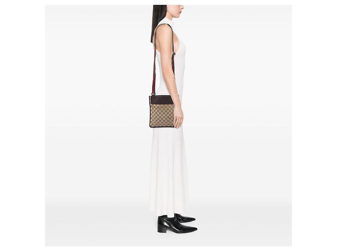 Borsa a tracolla Gucci in tela GG beige con banda Web - vista 5