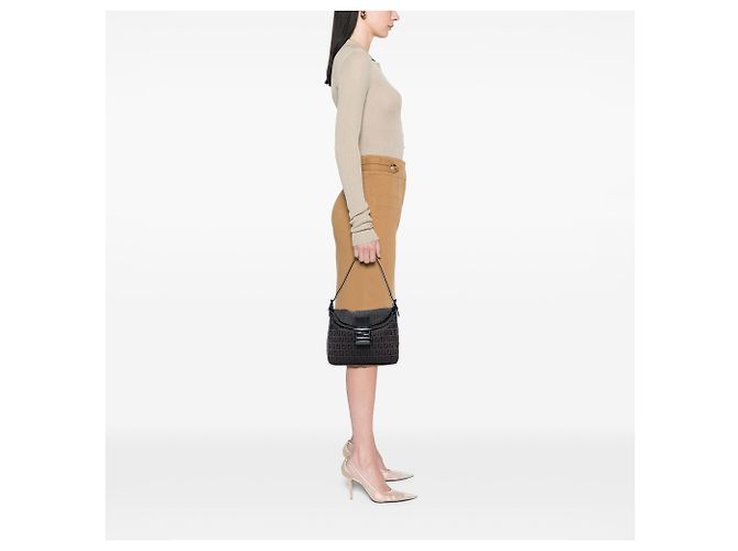 Fendi Brown Zucchino Canvas Double Flap Mamma Marrone Marrone scuro - vista 5
