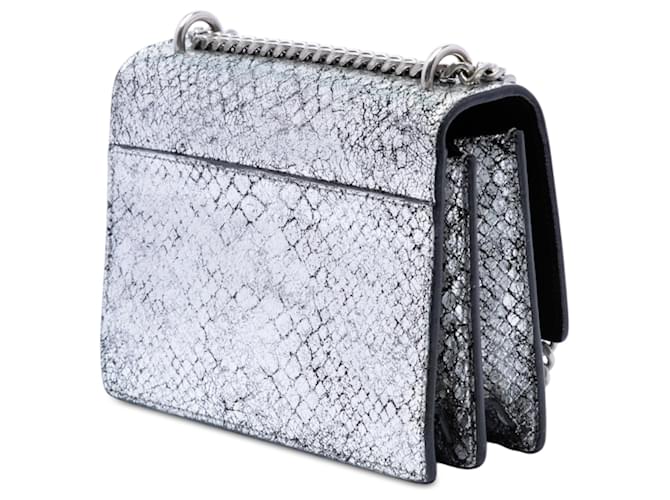 Saint Laurent Silver Medium Python Embossed Leather Monogram Sunset Crossbody Argento - vista 2
