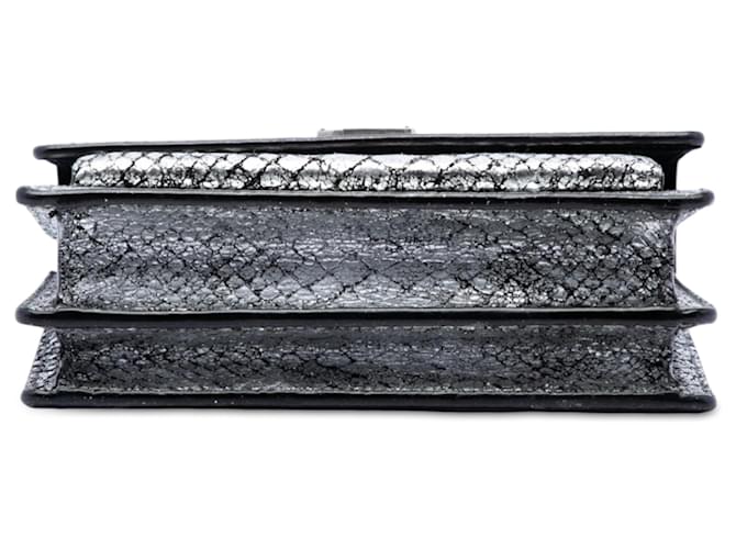 Saint Laurent Silver Medium Python Embossed Leather Monogram Sunset Crossbody Argento - vista 3