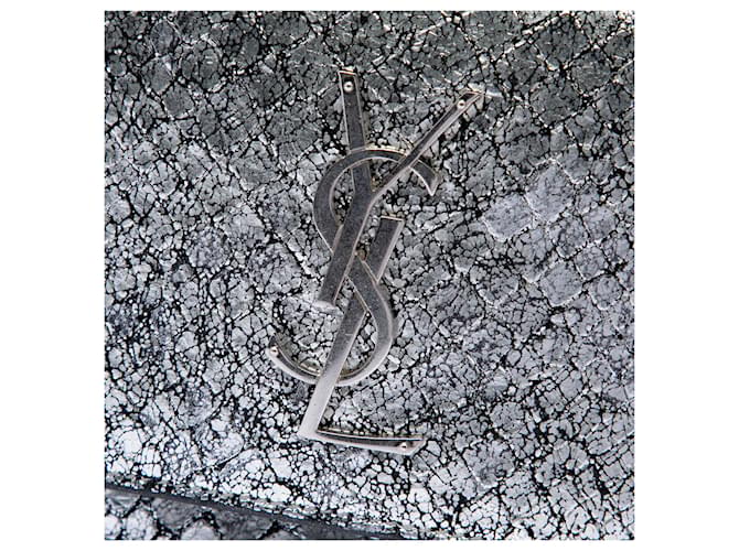 Saint Laurent Silver Medium Python Embossed Leather Monogram Sunset Crossbody Argento - vista 5