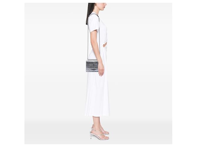 Saint Laurent Silver Medium Python Embossed Leather Monogram Sunset Crossbody Argento - vista 6