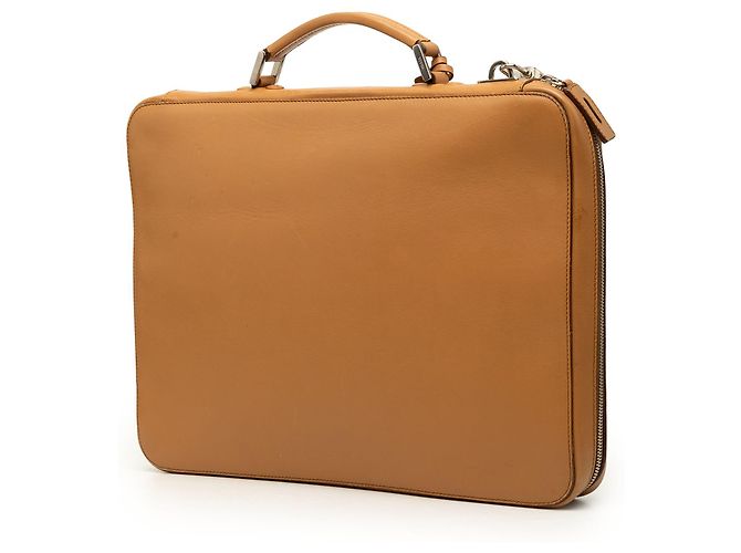 Borsa da lavoro Prada in pelle marrone Cammello - vista 2