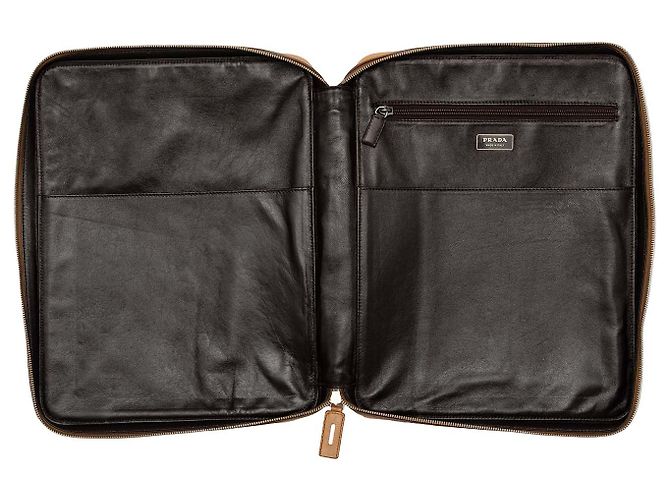 Borsa da lavoro Prada in pelle marrone Cammello - vista 4