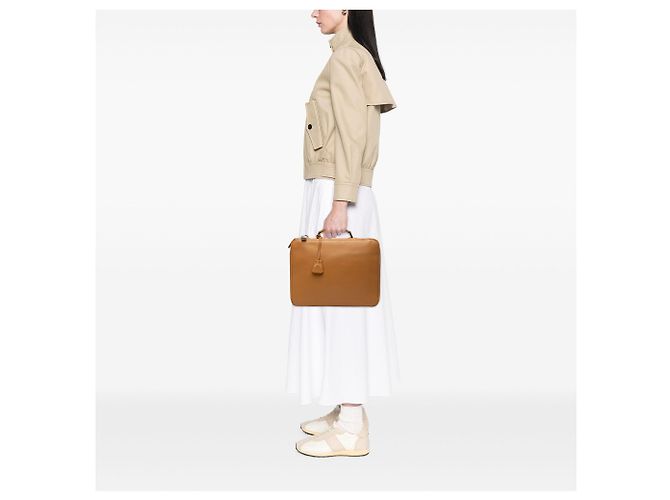 Borsa da lavoro Prada in pelle marrone Cammello - vista 6