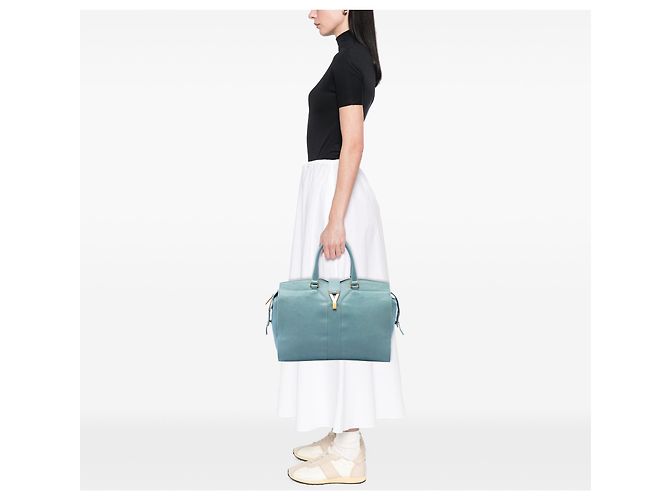 Saint Laurent Cabas Chyc Satchel in pelle blu Large Blu chiaro - vista 6