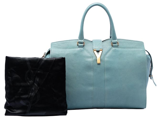 Saint Laurent Cabas Chyc Satchel in pelle blu Large Blu chiaro - vista 7