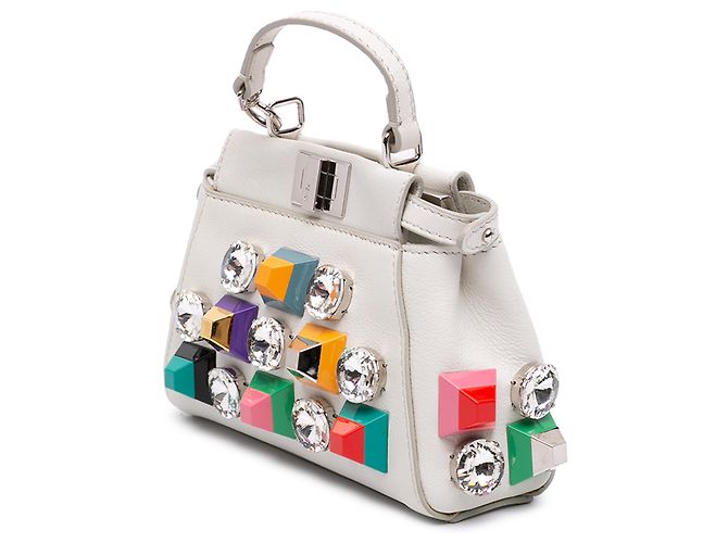 Borsa Satchel Fendi Peekaboo Iconic in vitello bianco con micro borchie Bianco sporco - vista 2