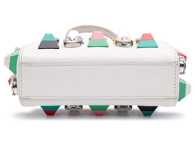 Borsa Satchel Fendi Peekaboo Iconic in vitello bianco con micro borchie Bianco sporco - vista 3