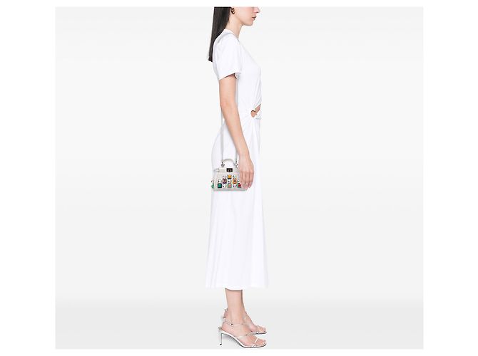 Borsa Satchel Fendi Peekaboo Iconic in vitello bianco con micro borchie Bianco sporco - vista 7