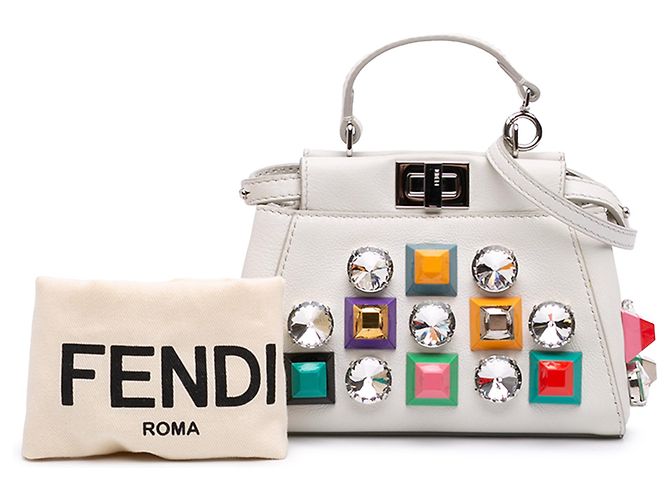 Borsa Satchel Fendi Peekaboo Iconic in vitello bianco con micro borchie Bianco sporco - vista 8