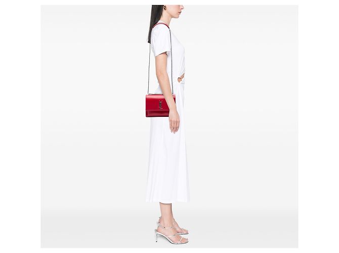 Saint Laurent Red Medium Calfskin Monogram Sunset Crossbody Rosso - vista 6
