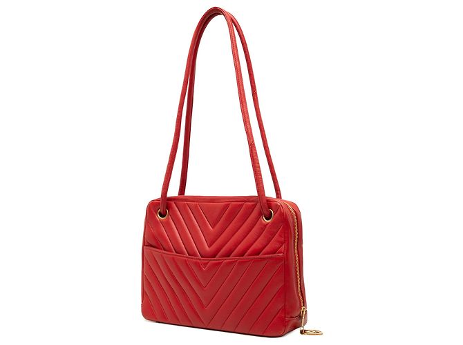 Borsa a tracolla Chanel Red CC Chevron in pelle d'agnello Rosso - vista 2