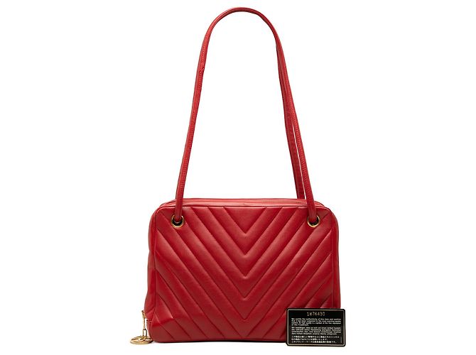 Borsa a tracolla Chanel Red CC Chevron in pelle d'agnello Rosso - vista 7