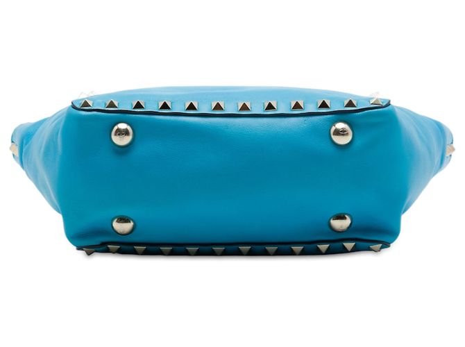 Borsa Satchel Trapeze Rockstud in pelle blu mini Valentino Blu chiaro - vista 3