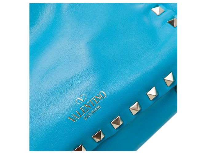 Borsa Satchel Trapeze Rockstud in pelle blu mini Valentino Blu chiaro - vista 5