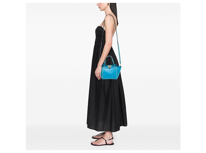 Borsa Satchel Trapeze Rockstud in pelle blu mini Valentino Blu chiaro - vista 6