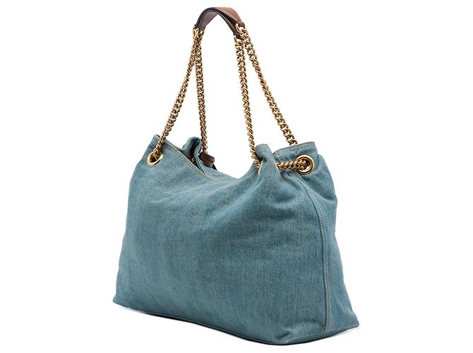 Borsa Tote Soho Chain Gucci in denim blu taglia Medium - vista 2