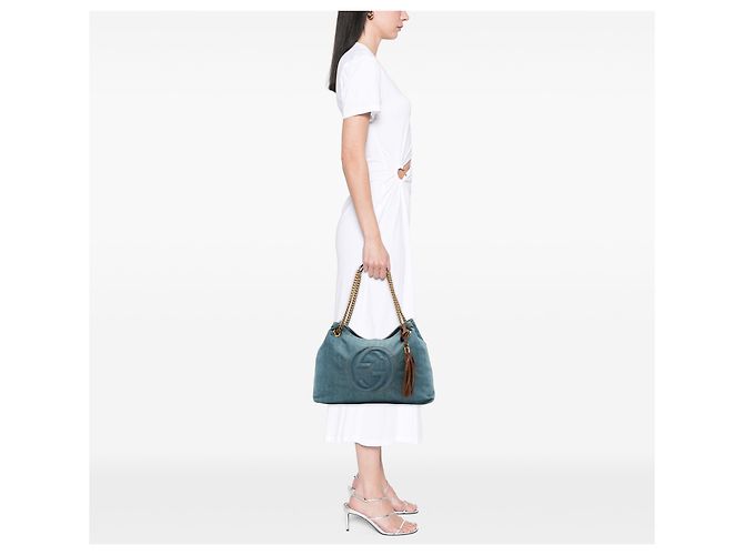 Borsa Tote Soho Chain Gucci in denim blu taglia Medium - vista 6