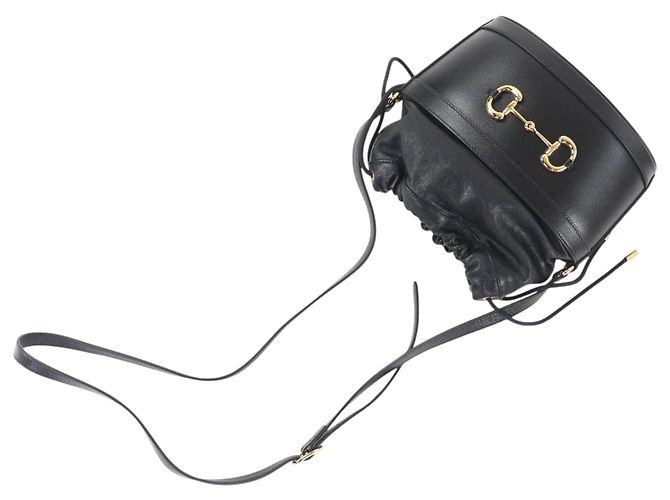Borsa a secchiello Gucci Horsebit 1955 in pelle di vitello nera Nero - vista 12