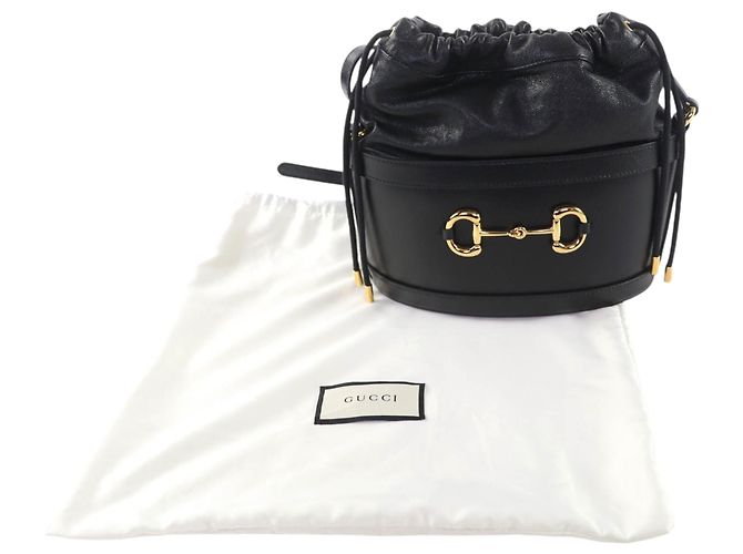 Borsa a secchiello Gucci Horsebit 1955 in pelle di vitello nera Nero - vista 13