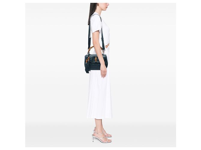 Borsa Gucci Blue Medium Guccissima New Bamboo Top Handle Blu navy - vista 5