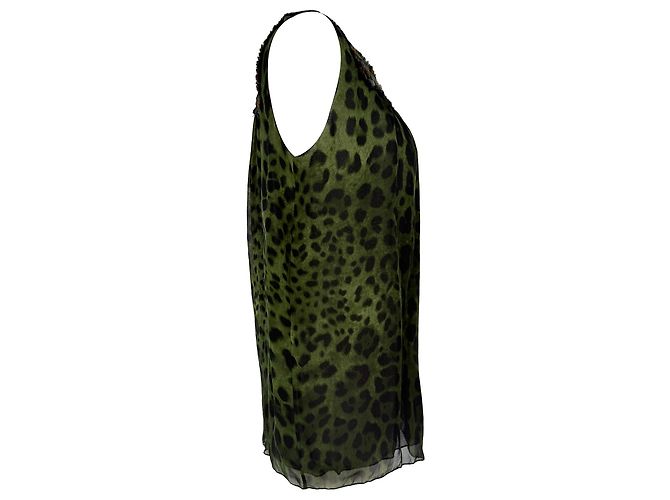 Top senza maniche con stampa leopardata Dolce & Gabbana in seta olive Verde Verde oliva - vista 2