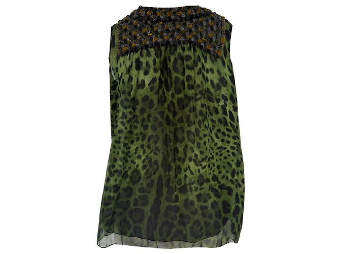 Top senza maniche con stampa leopardata Dolce & Gabbana in seta olive Verde Verde oliva - vista 3