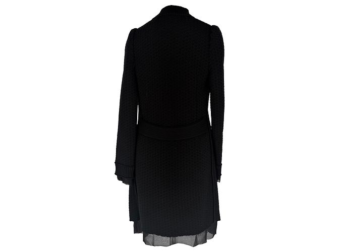 Vestido midi de punto con cuello cisne Dolce & Gabbana en lana negra Negro - vista 3