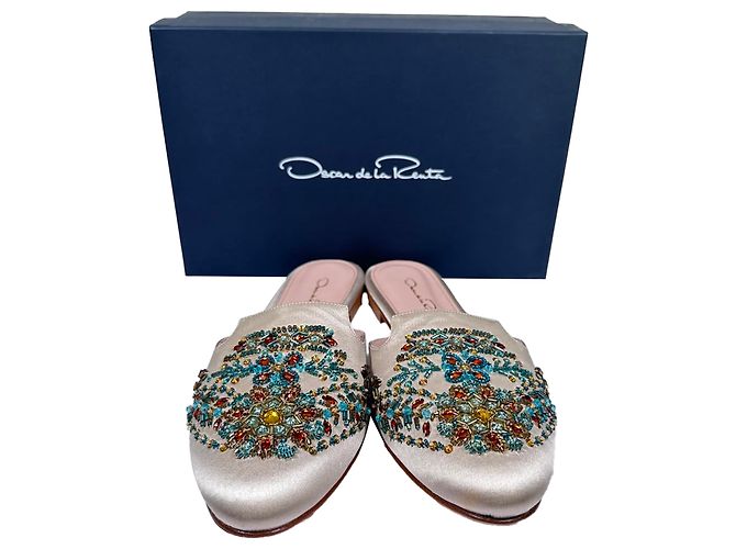 Mules decorate Oscar De La Renta in raso bianco - vista 13
