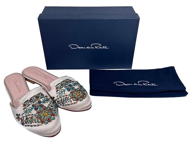 Mules decorate Oscar De La Renta in raso bianco - vista 14