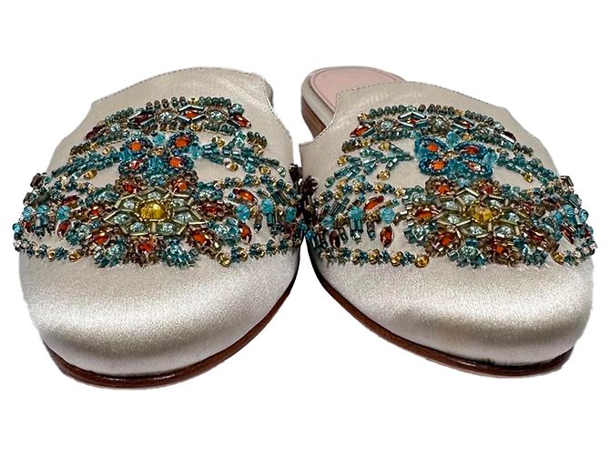 Mules decorate Oscar De La Renta in raso bianco - vista 2