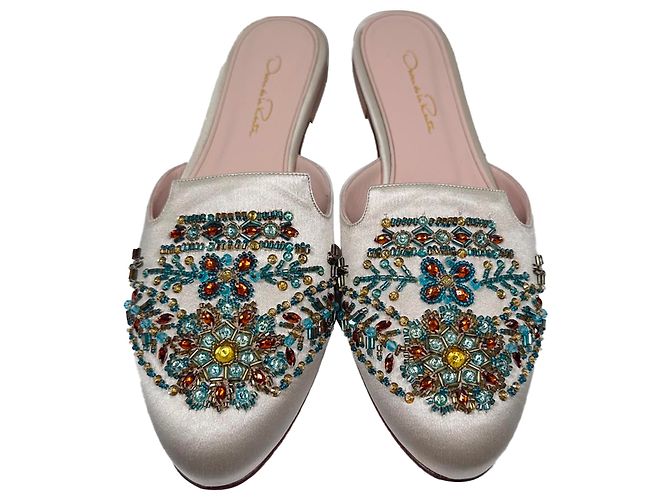 Mules decorate Oscar De La Renta in raso bianco - vista 3