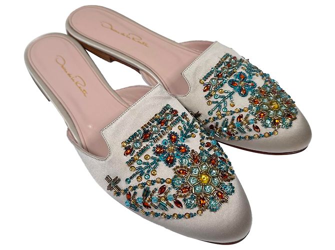 Mules decorate Oscar De La Renta in raso bianco - vista 4