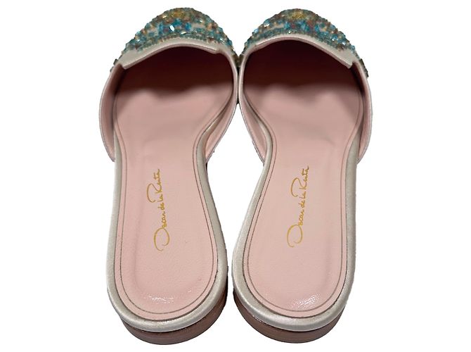 Mules decorate Oscar De La Renta in raso bianco - vista 5