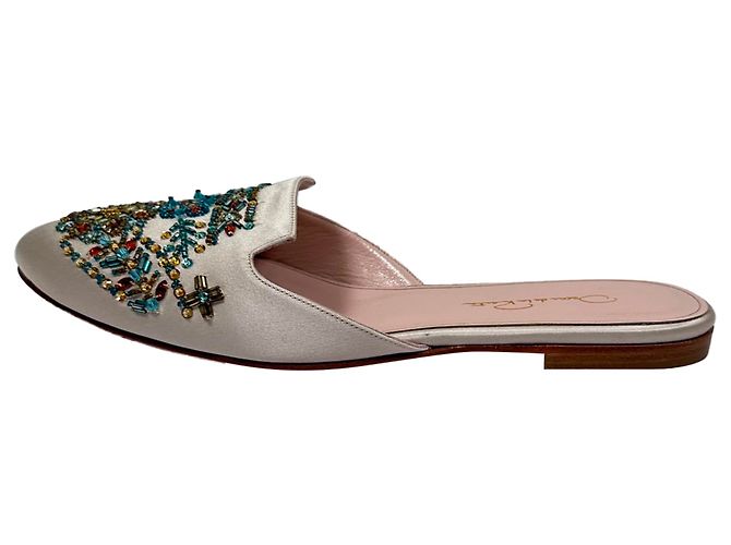 Mules decorate Oscar De La Renta in raso bianco - vista 6